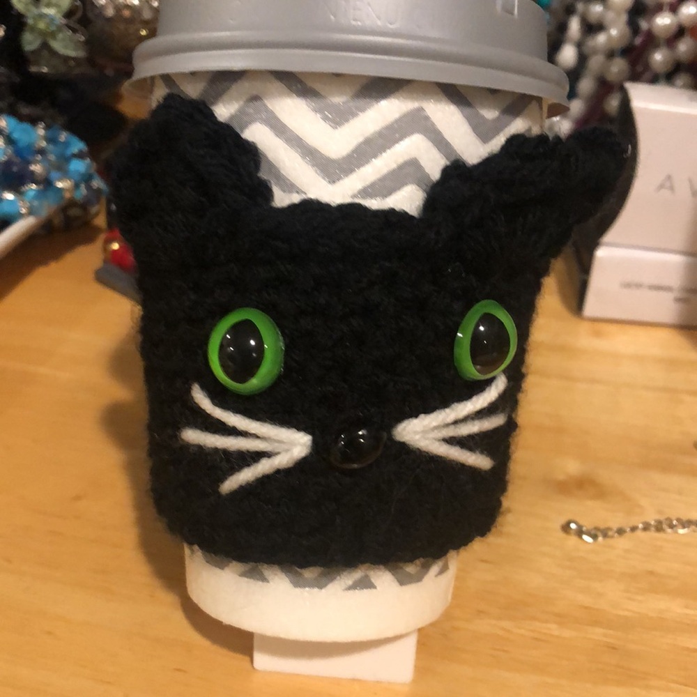 Coffee Cozy Cozzies handmade Crochet black cat gift